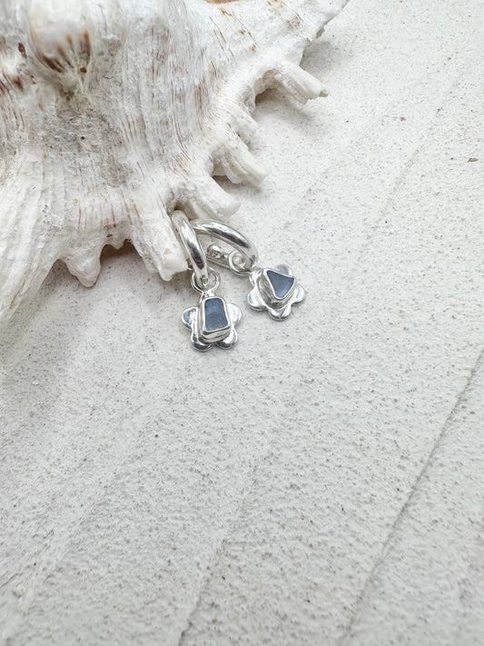 Flower Seaglass Charms in Light Blue