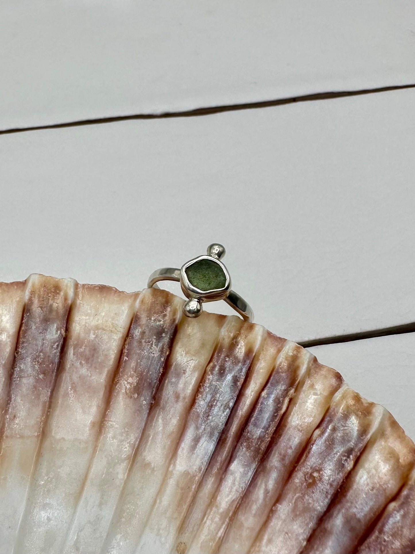 Green Seaglass Ring Silver