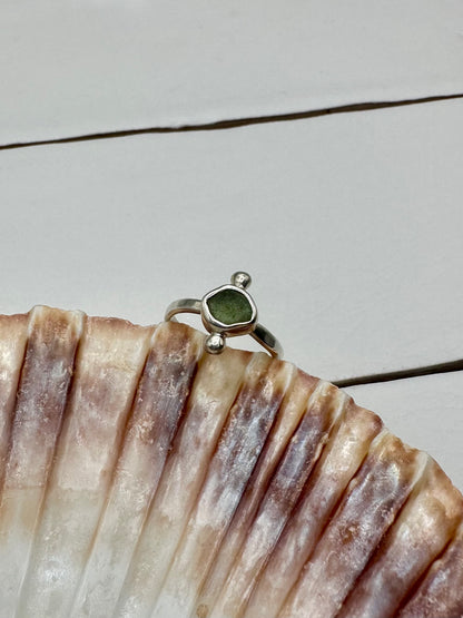 Green Seaglass Ring Silver