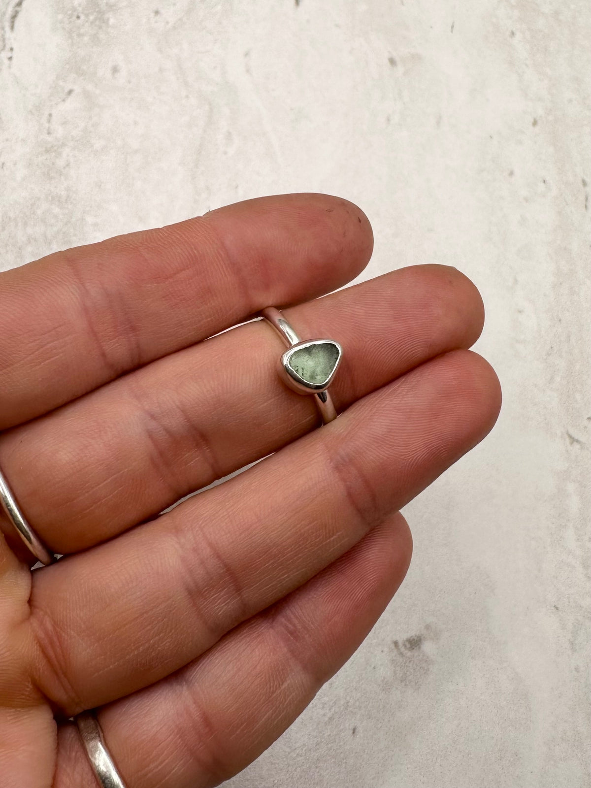 Light Blue Seaglass Ring Silver - M
