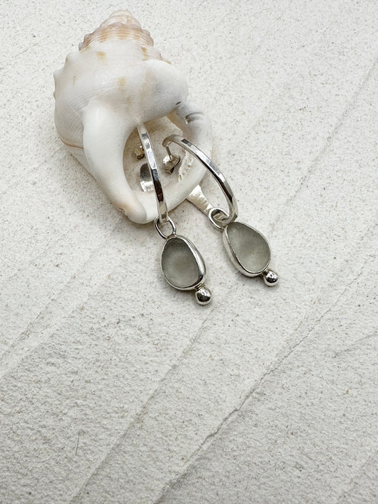 Silver Seaglass Charms in White