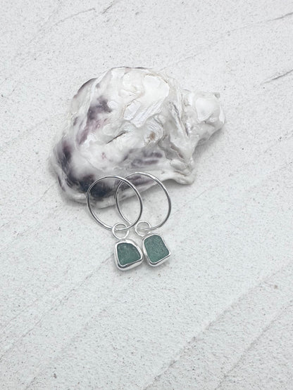 Silver Seaglass Charms in Green