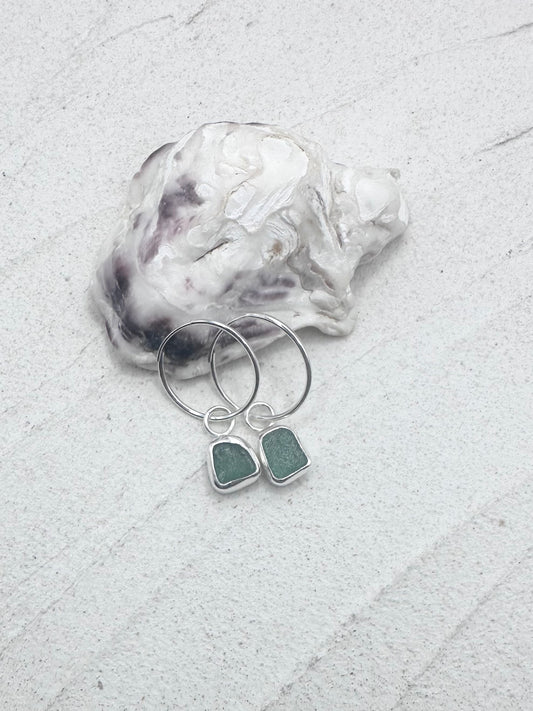 Silver Seaglass Charms in Green