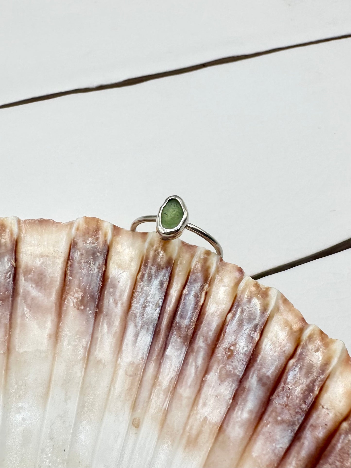 Green Seaglass Ring Silver