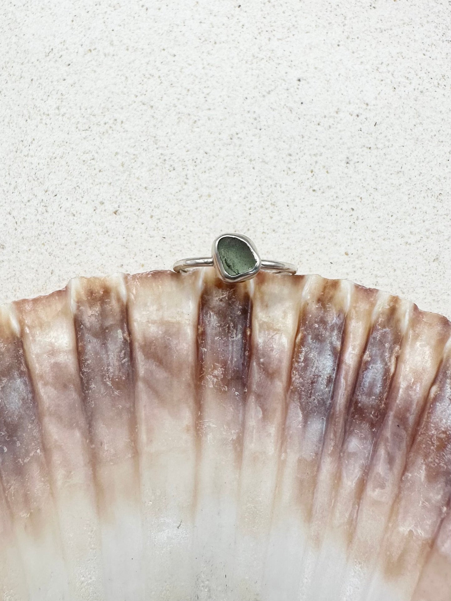 Light Green Seaglass Ring Silver