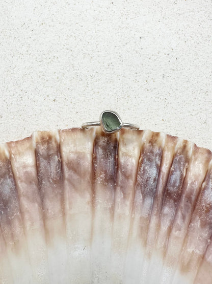 Light Green Seaglass Ring Silver