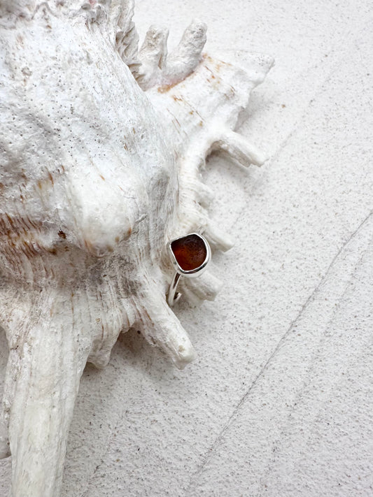 Amber Seaglass Ring Silver