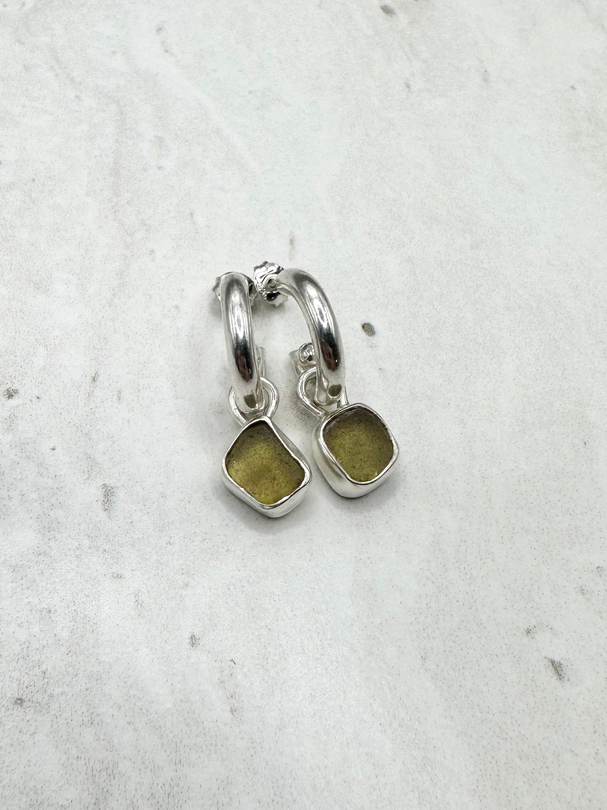 Yellow Seaglass Charms Silver