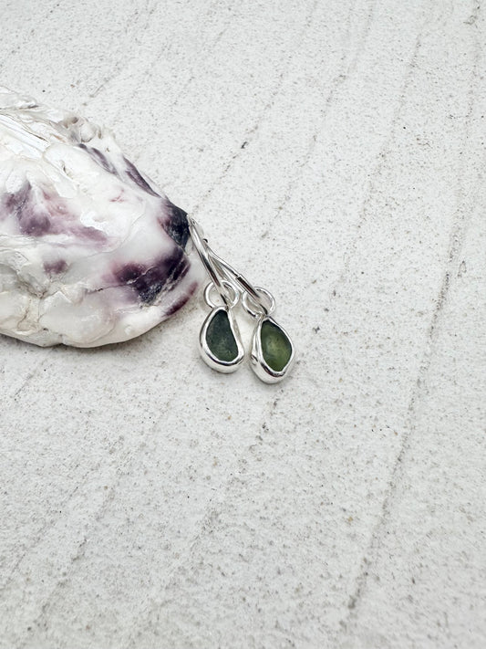 Green Seaglass Charms Silver
