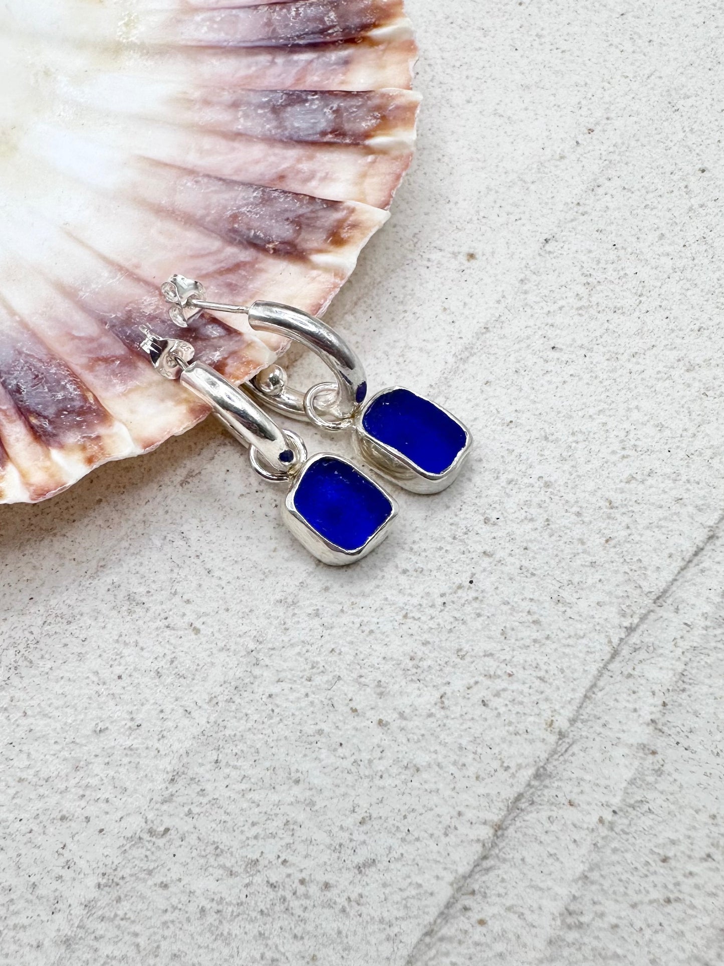 Silver Seaglass Charms in Blue