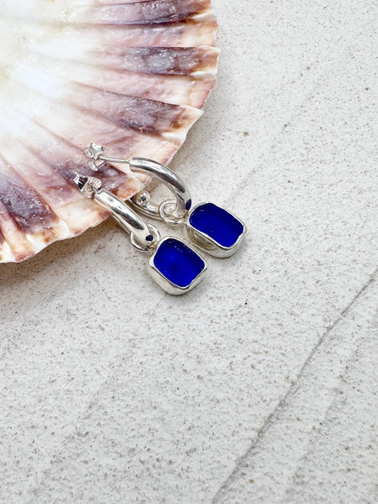 Silver Seaglass Charms in Blue