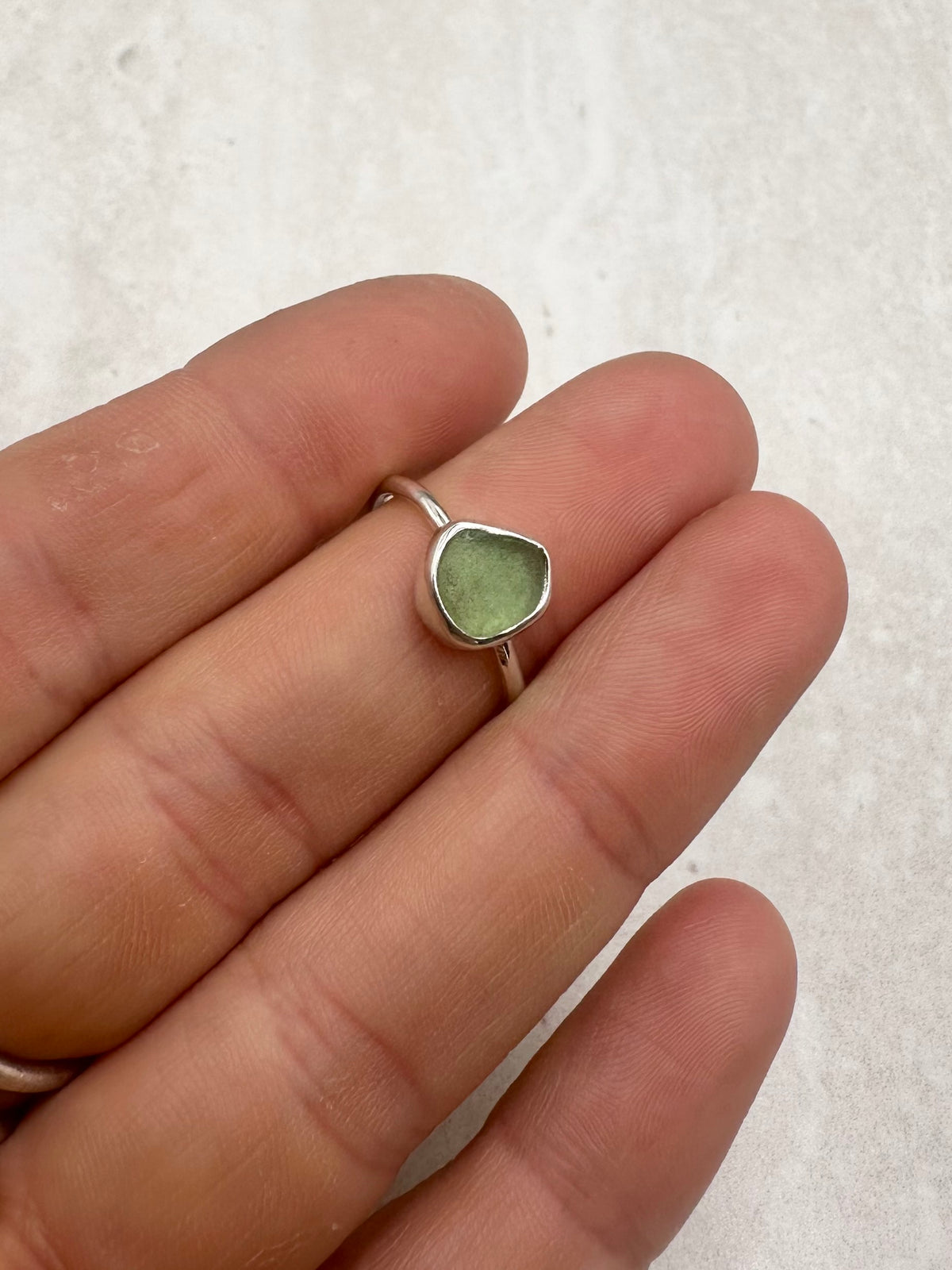Light Green Seaglass Ring Silver - L
