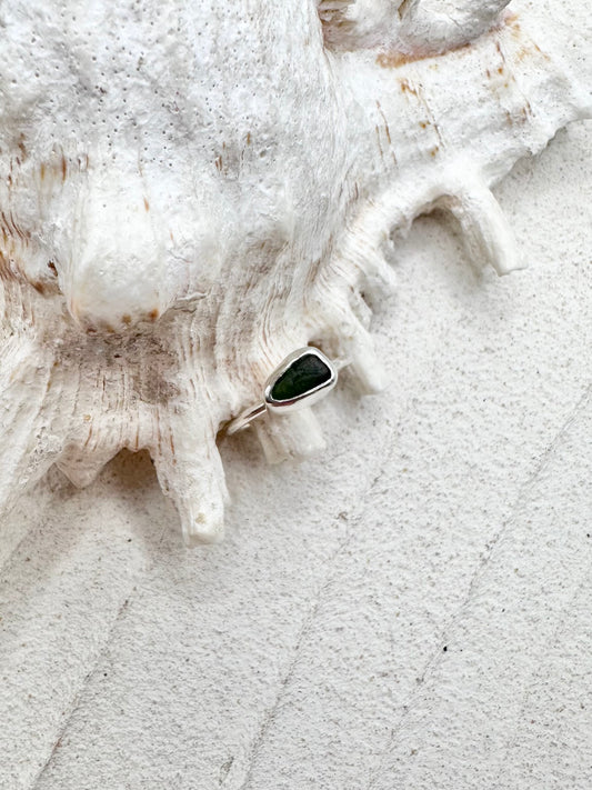 Green Seaglass Ring Silver