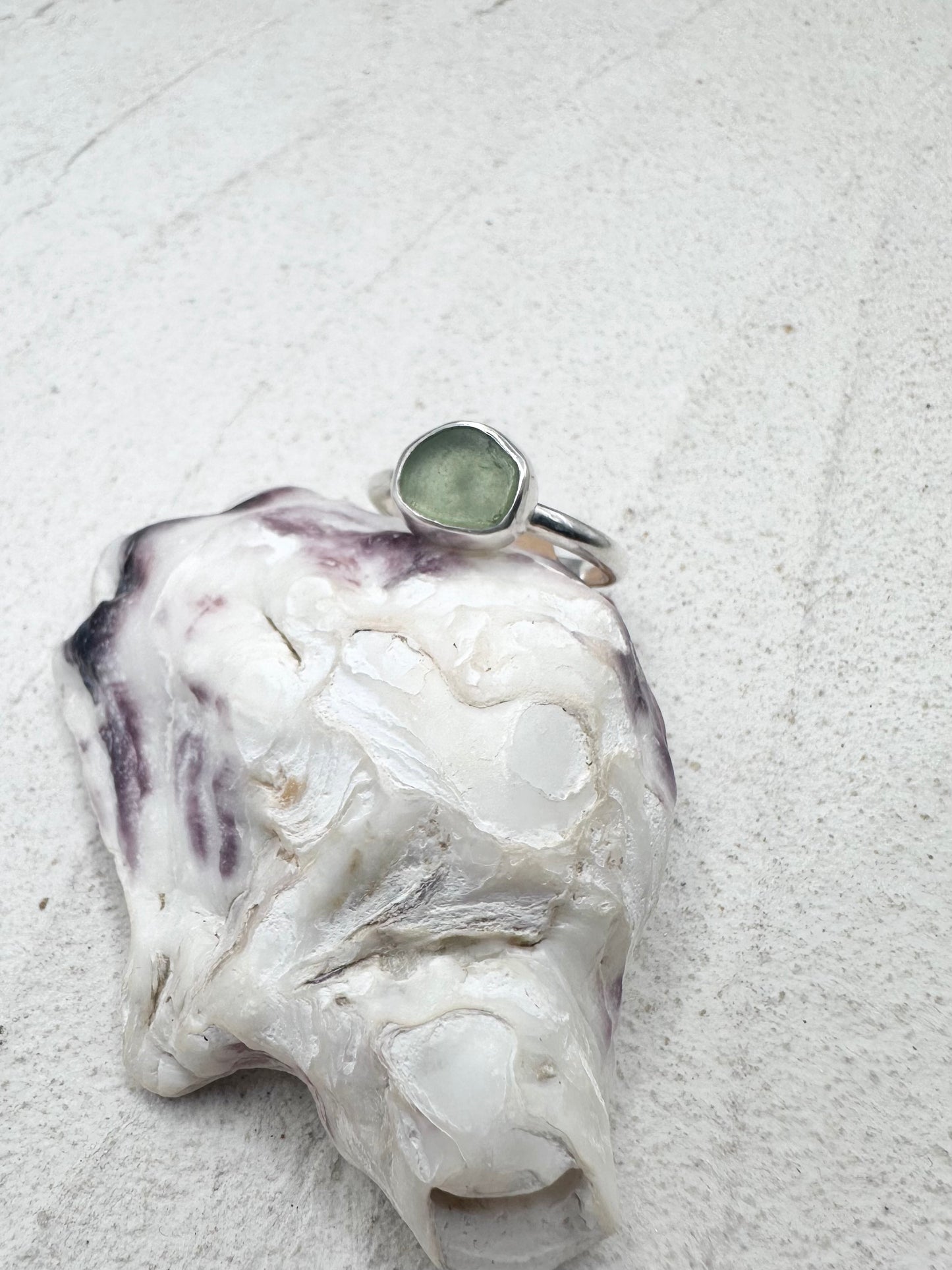 Light Green Seaglass Ring Silver