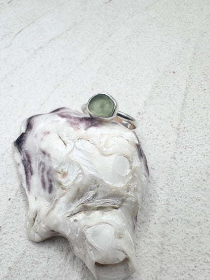 Light Green Seaglass Ring Silver