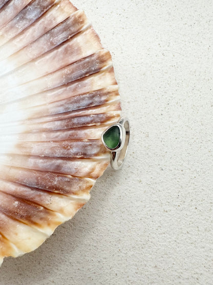 Green Seaglass Ring Silver