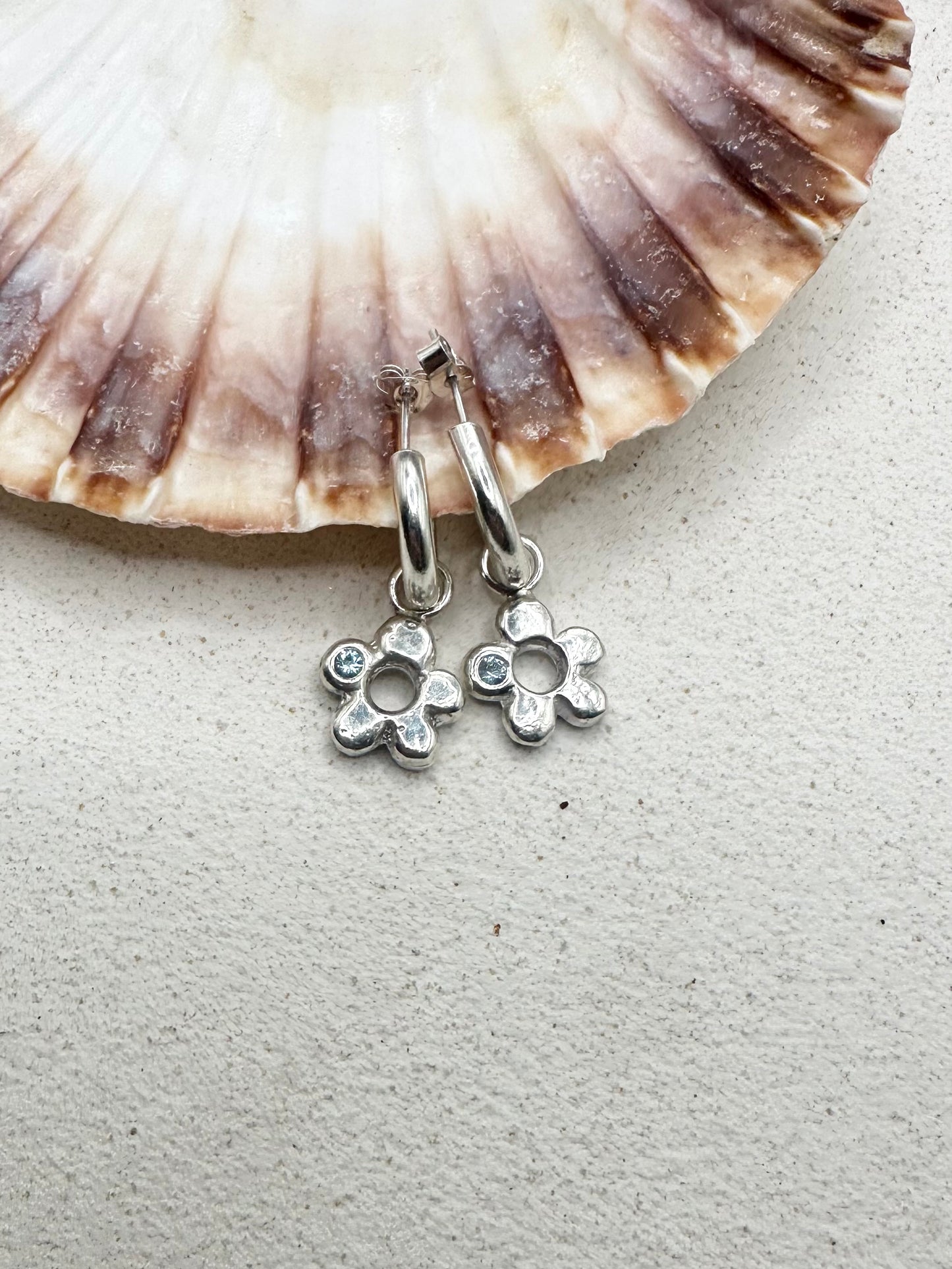 Chunky Flower Drop Charm Earrings Blue Sapphire
