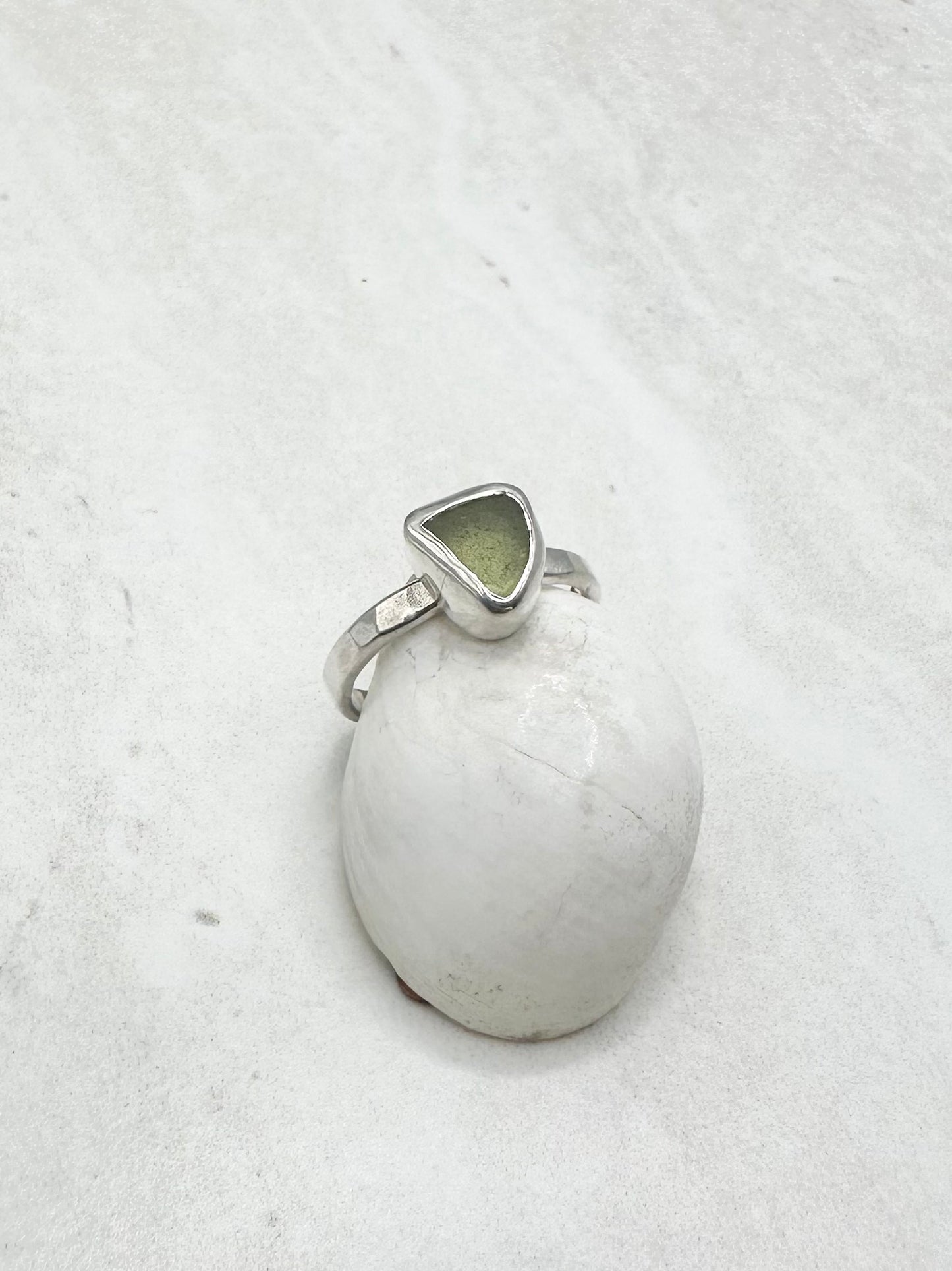Light Green Seaglass Ring Silver - L