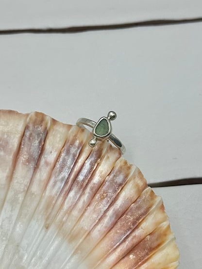 Green Seaglass Ring Silver