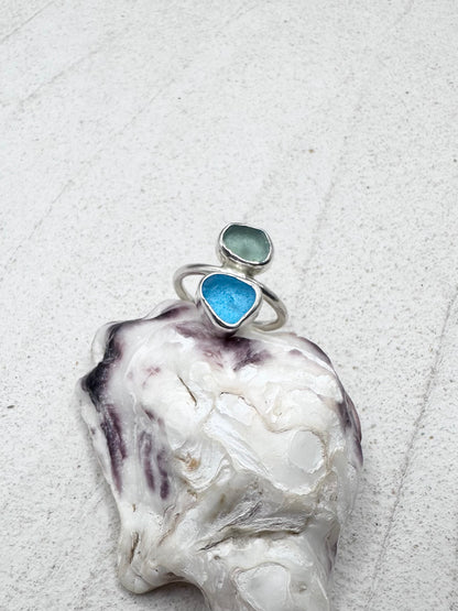 Blue Seaglass Ring Silver