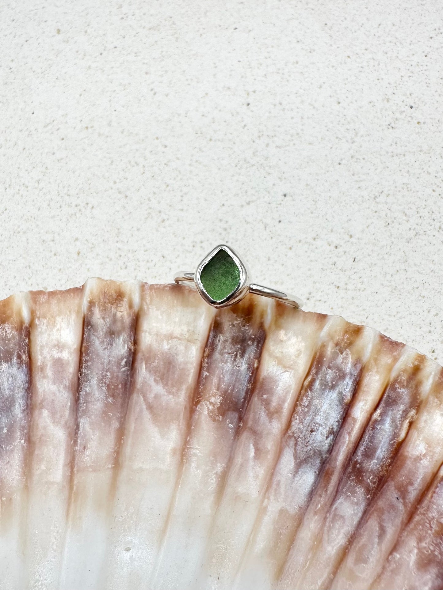 Green Seaglass Ring Silver