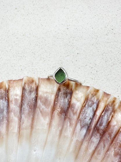 Green Seaglass Ring Silver