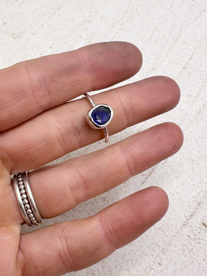 Blue Seaglass Ring in Silver