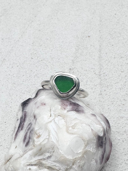Green Seaglass Ring Silver