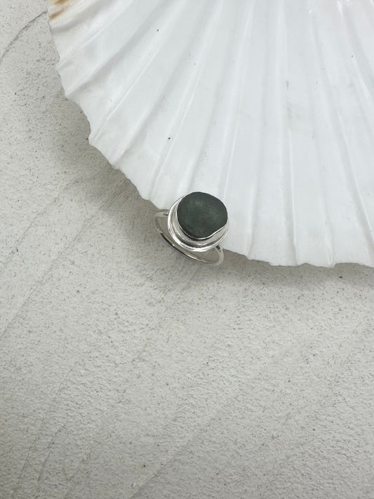 Sterling Silver & Seaglass Ring in Green