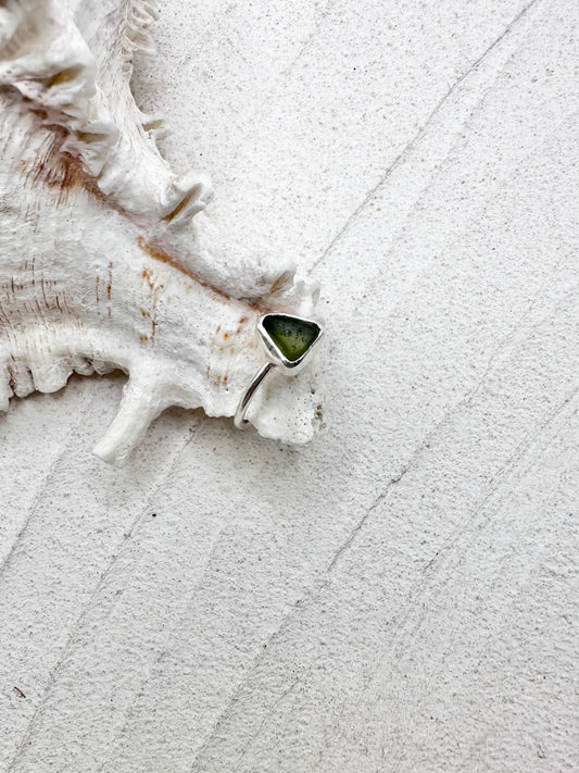Green Seaglass Ring Silver