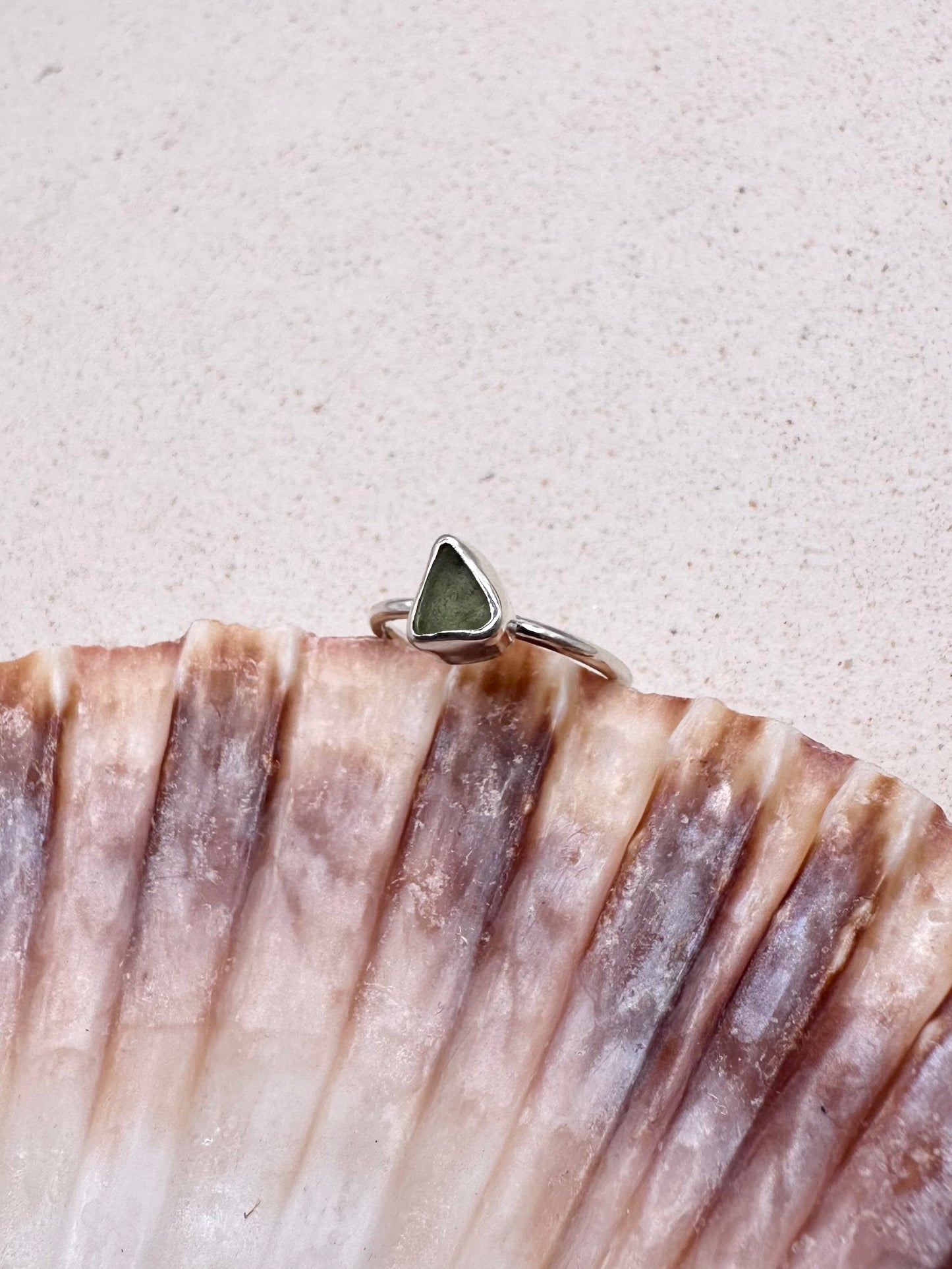 Green Seaglass Ring Silver