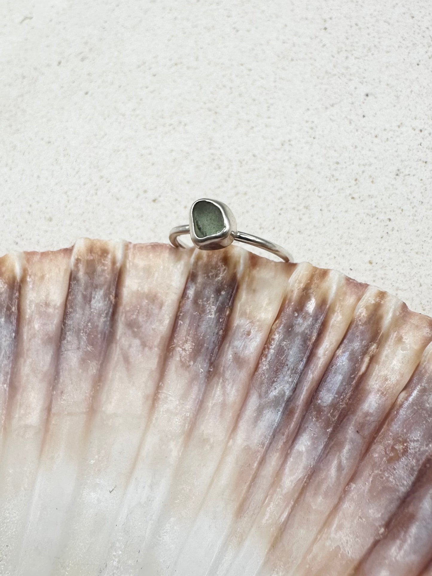Light Green Seaglass Ring Silver