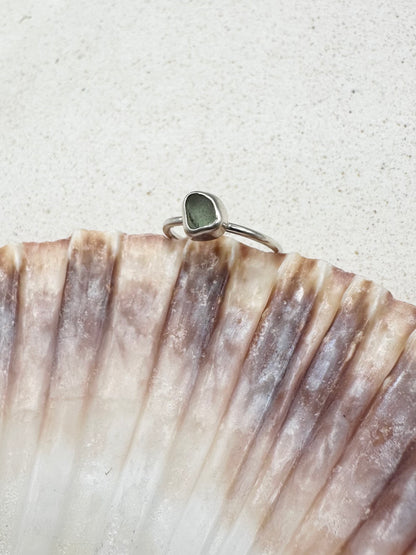 Light Green Seaglass Ring Silver