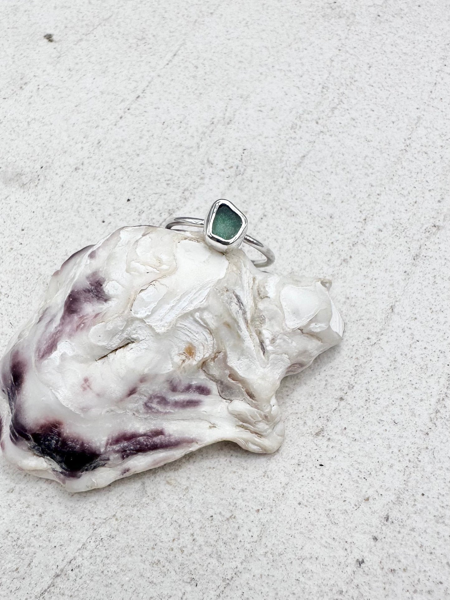 Teal Seaglass Ring in Silver
