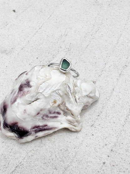 Teal Seaglass Ring in Silver