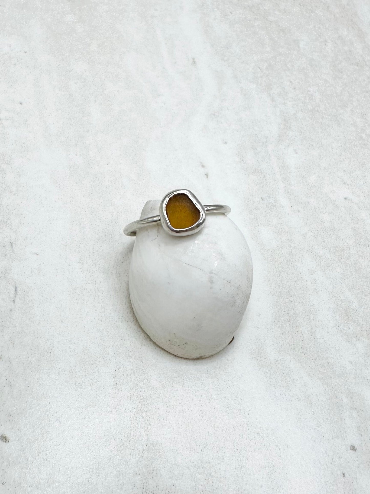 Amber Seaglass Ring Silver - N