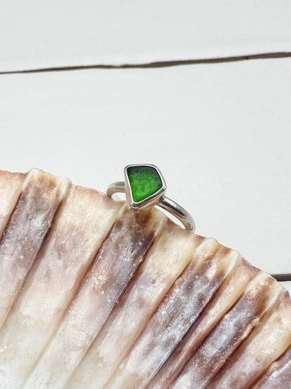 Green Seaglass Ring Silver