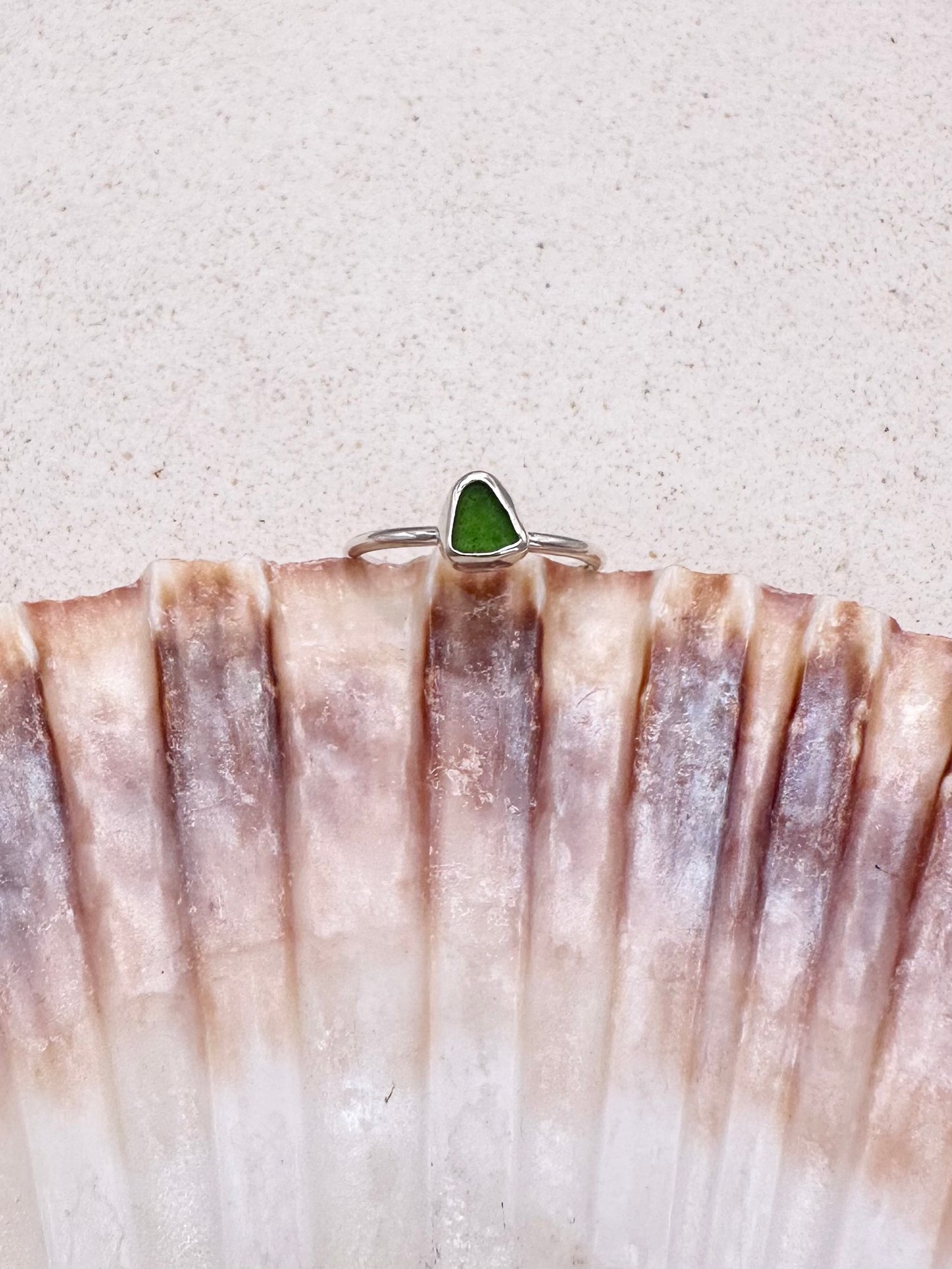 Green Seaglass Ring Silver