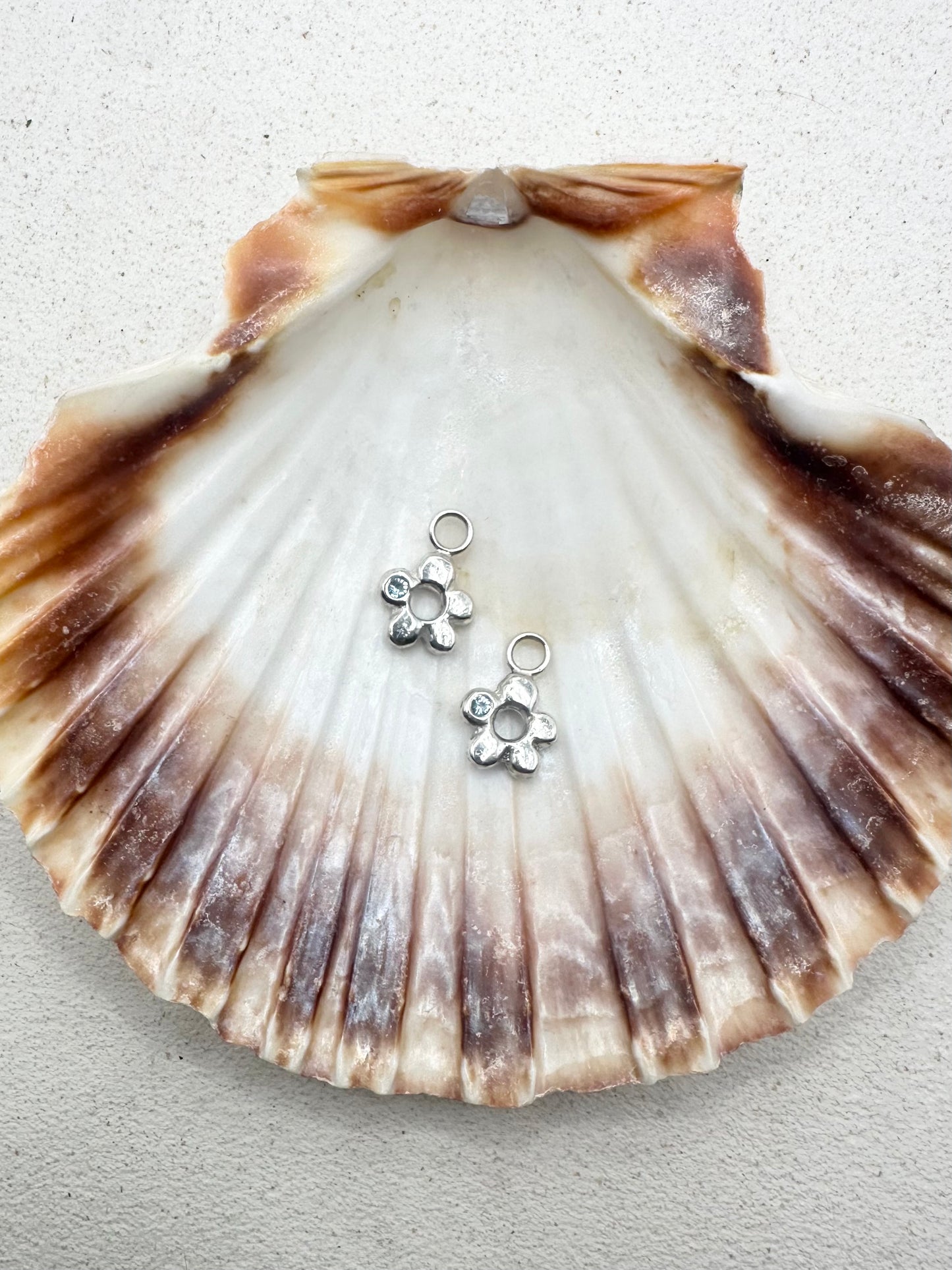 Chunky Flower Drop Charm Earrings Blue Sapphire