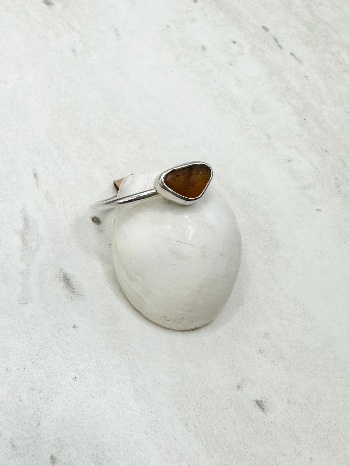Amber Seaglass Ring Silver - U