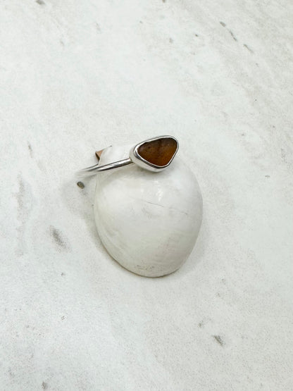 Amber Seaglass Ring Silver - U