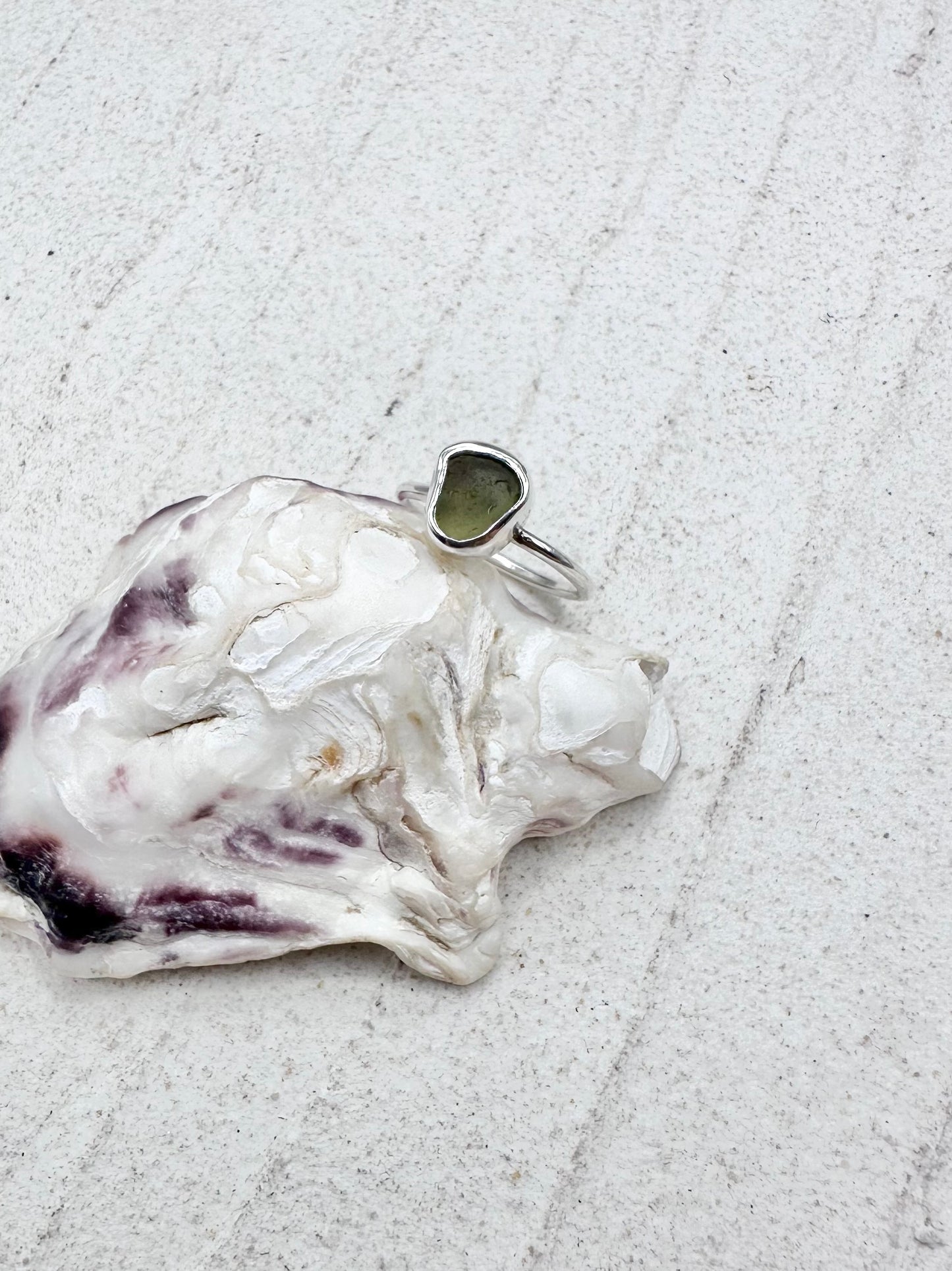 Light Green Seaglass Ring in Silver