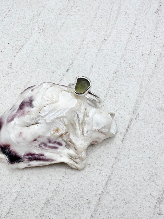 Light Green Seaglass Ring in Silver