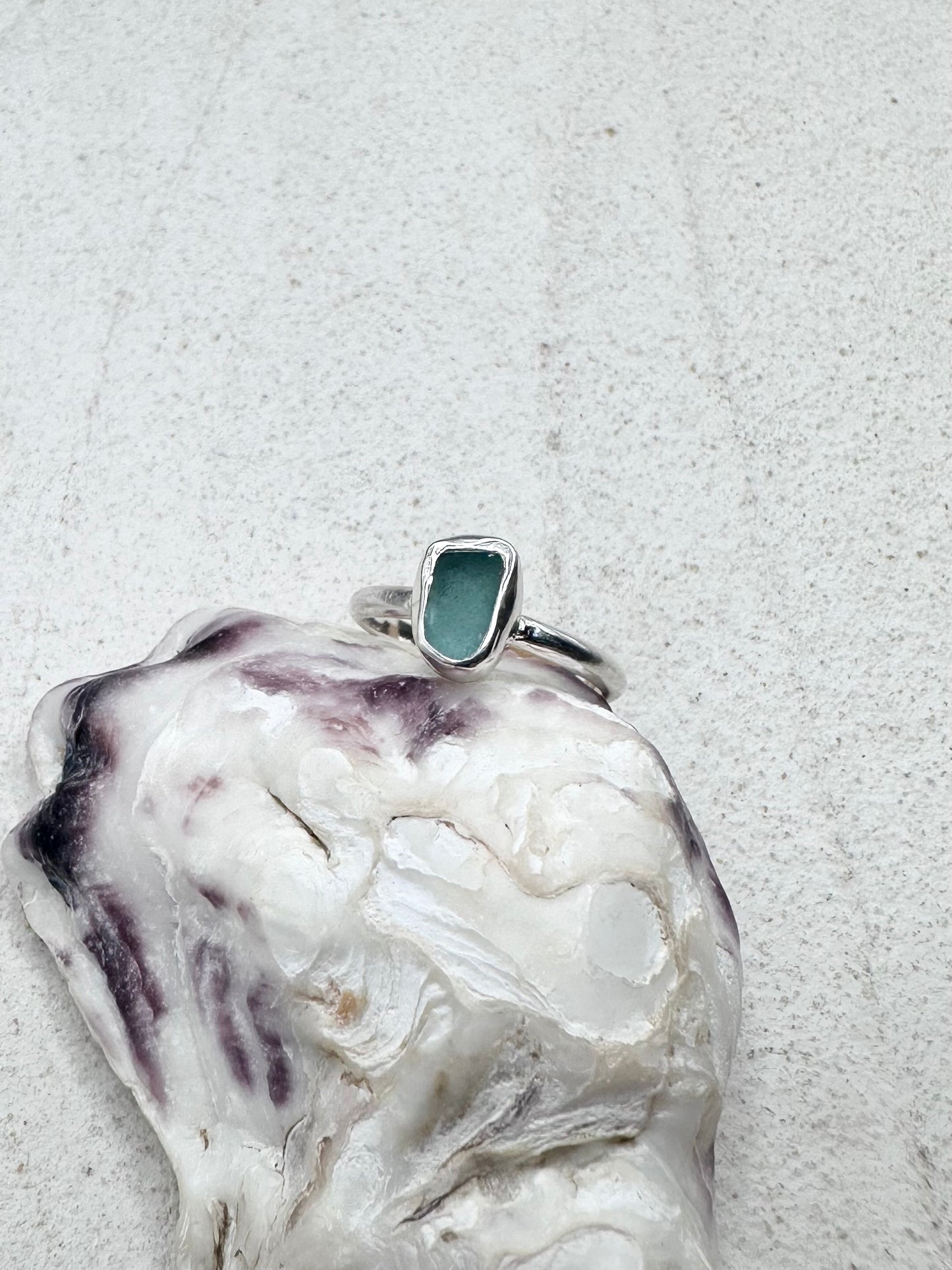 Light Teal Seaglass Ring Silver