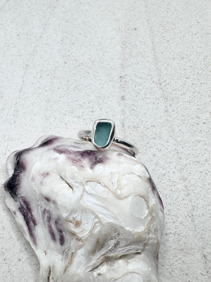 Light Teal Seaglass Ring Silver