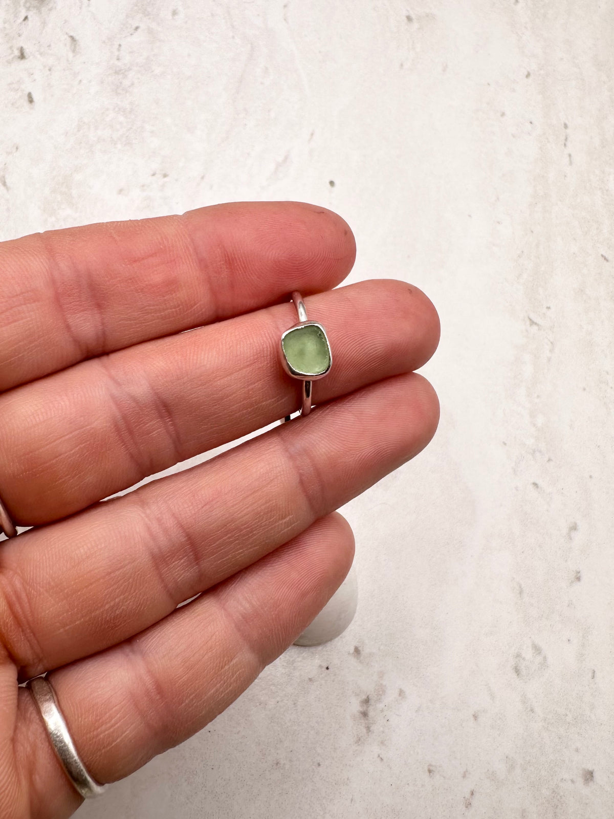 Light Teal Seaglass Ring Silver - H