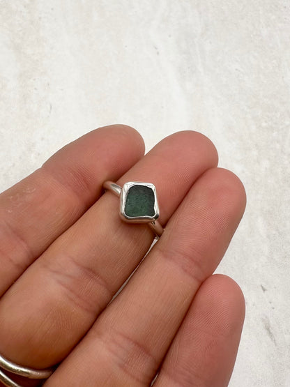 Teal Seaglass Ring Silver - J