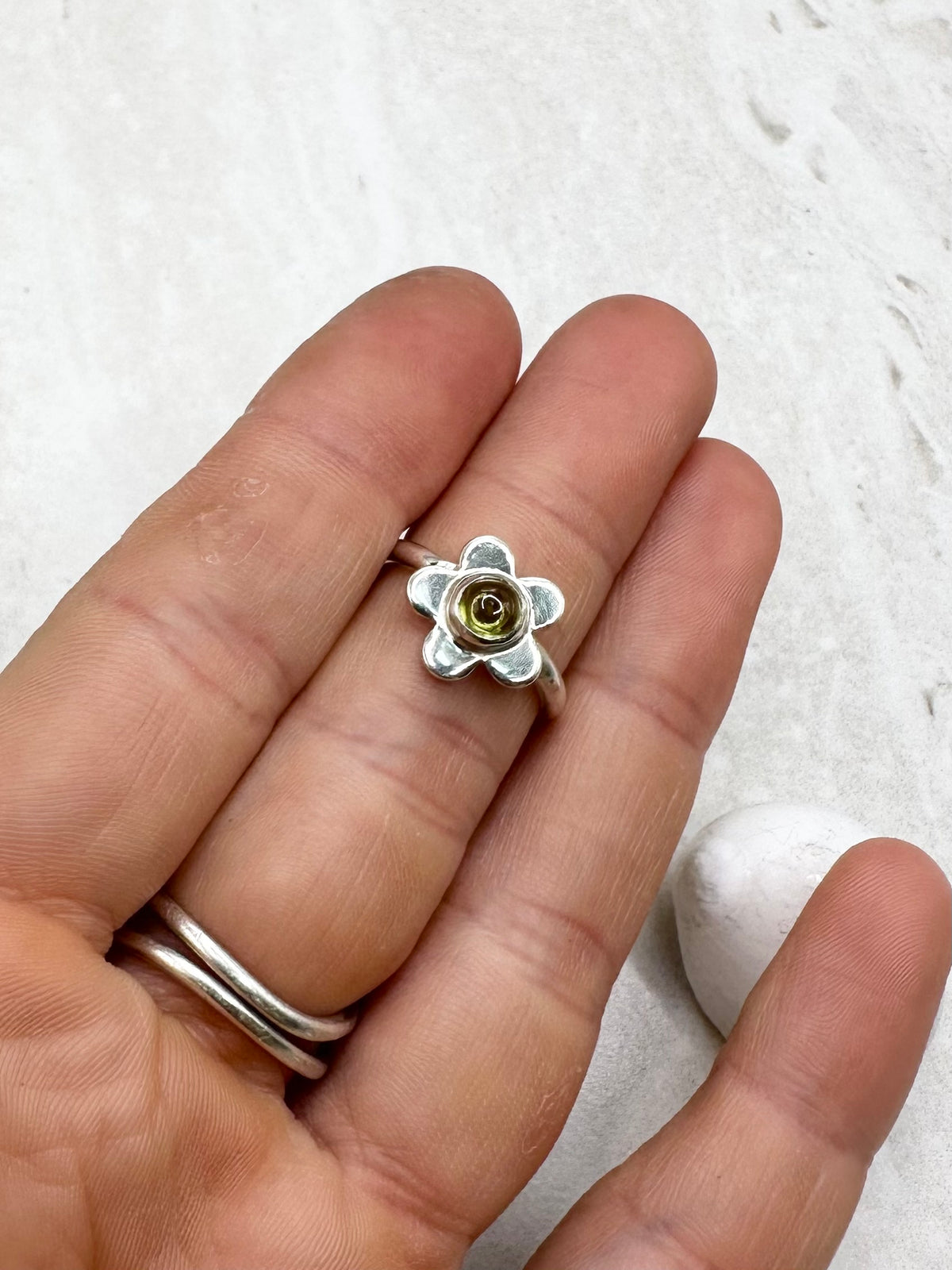 Peridot Flower Ring Silver