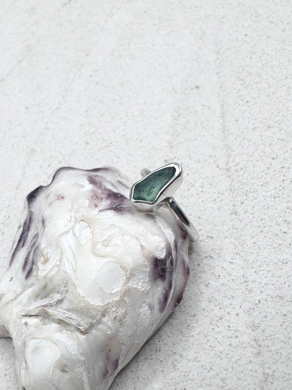 Light Teal Seaglass Ring Silver