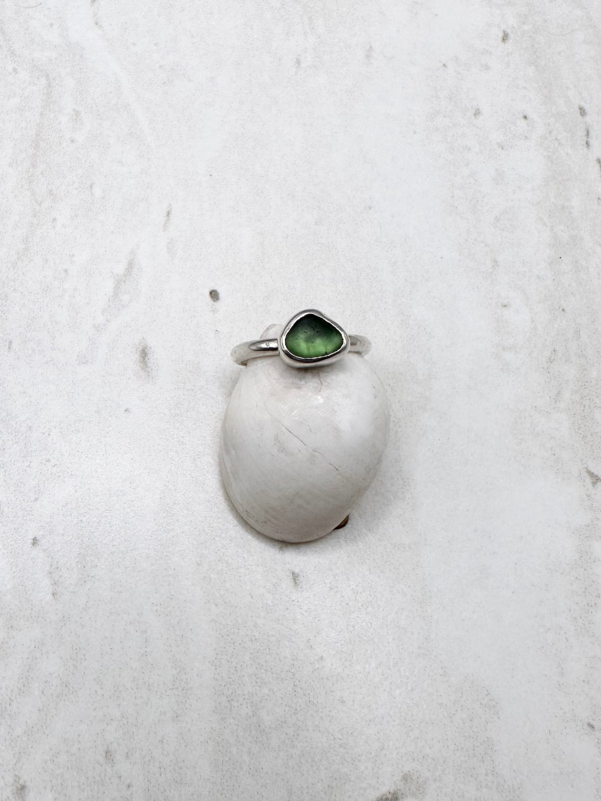 Green Seaglass Ring Silver - J